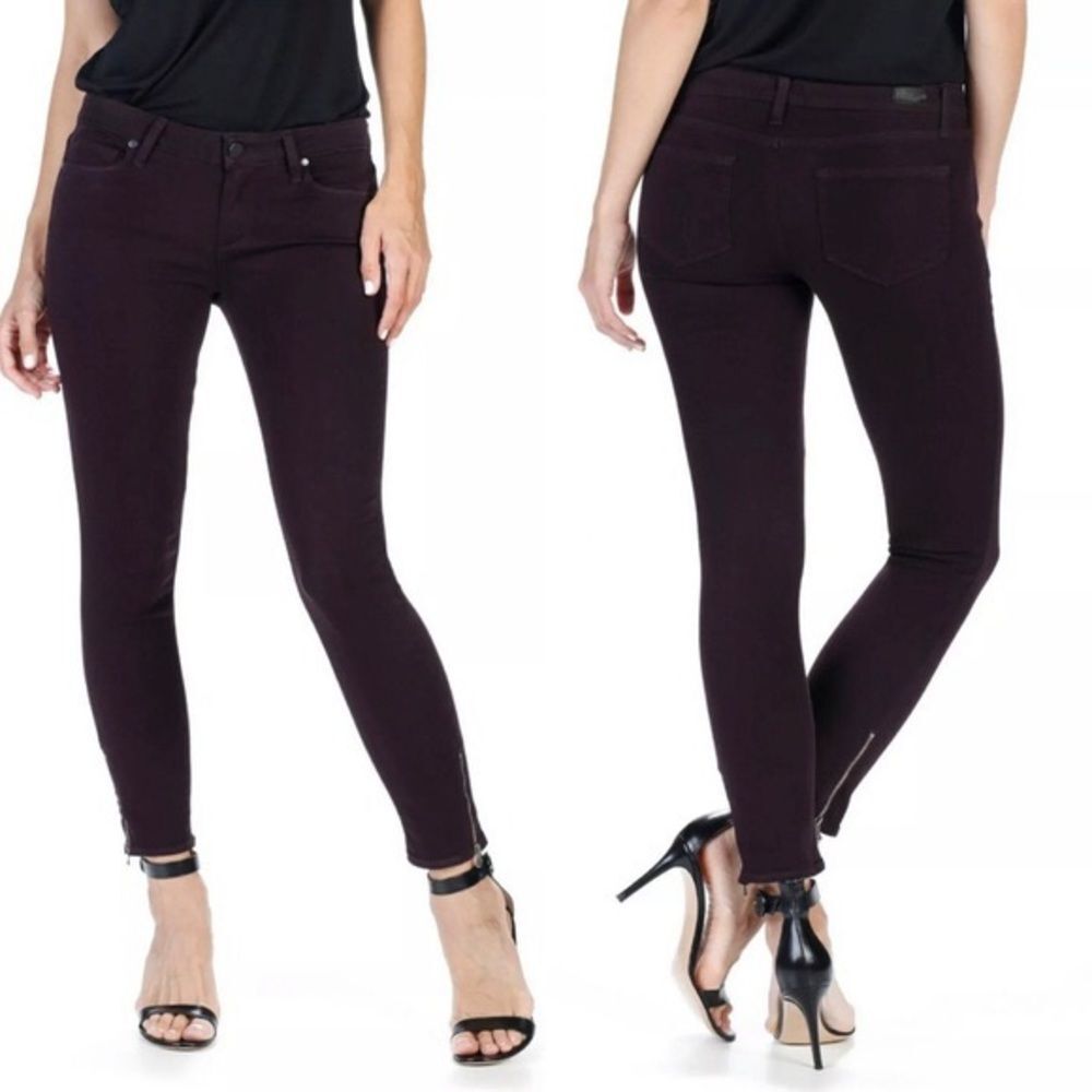 Paige Verdugo Ankle Zipper Stretch Jeans Purple 29